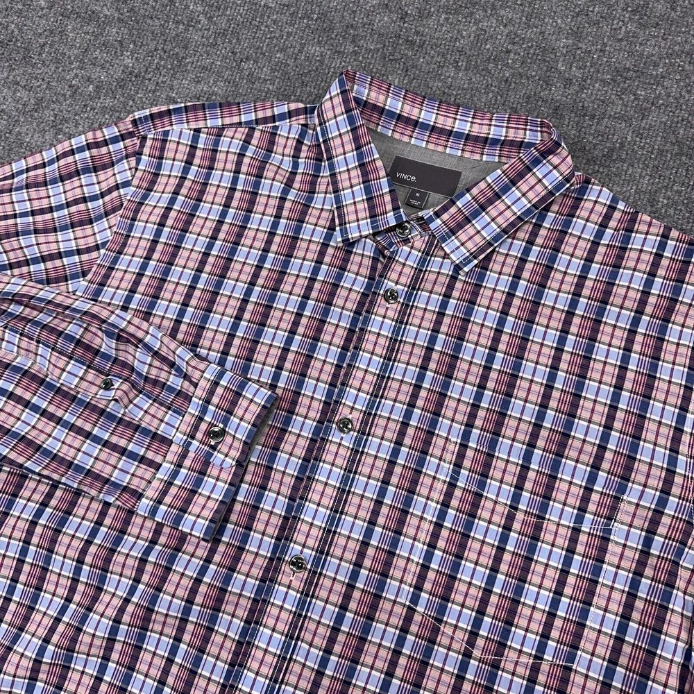 Vince Shirt Men's Xl Pink Blue Plaid Cotton Button Up Long Sleeve Lightweight